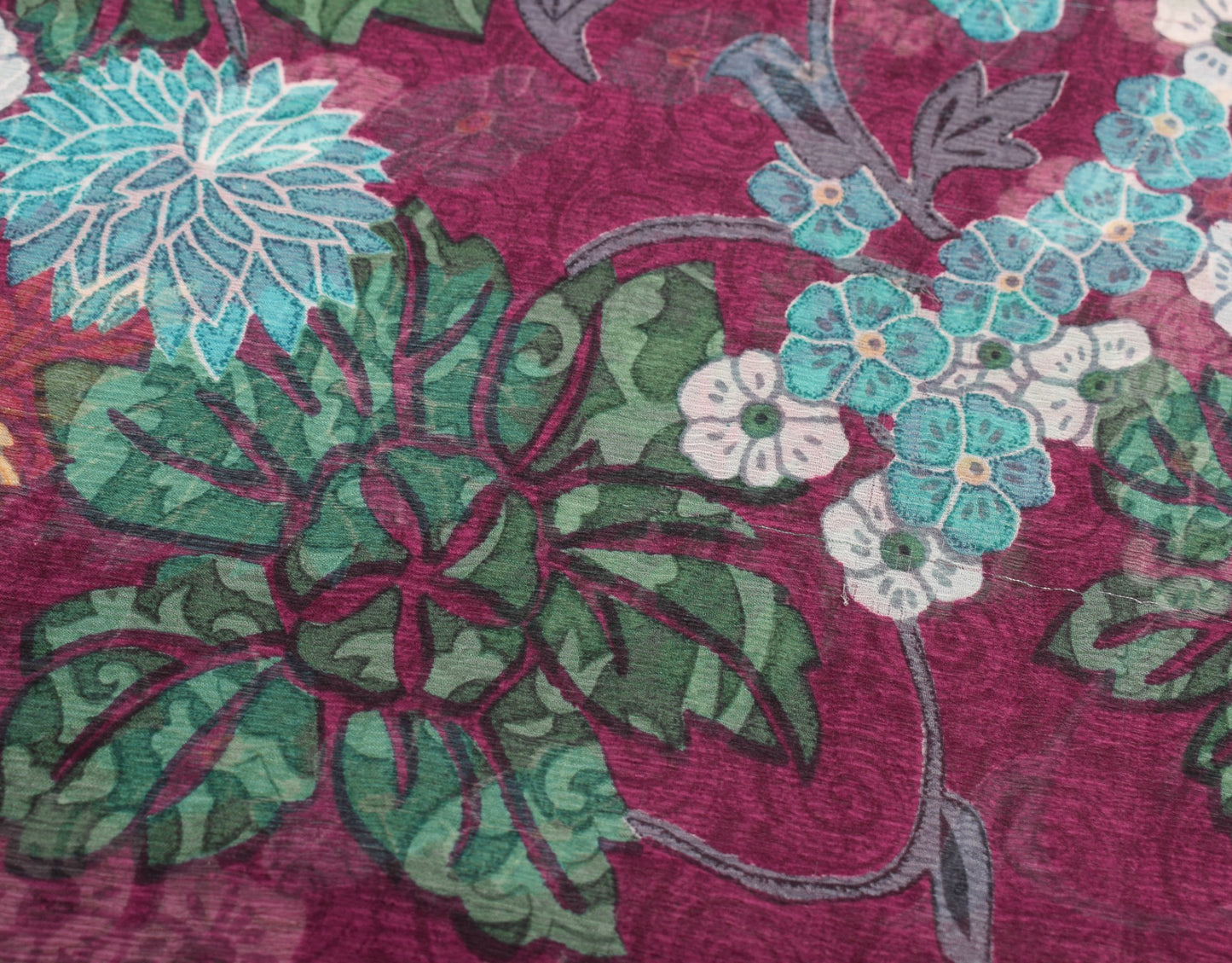 Sushila Vintage Dark Purple Scrap Saree Pure Chiffon Printed Branded Sari Fabric