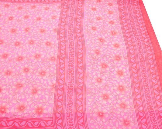 Sushila Vintage Light Purple Scrap Saree Pure Chiffon Printed Floral Sari Fabric