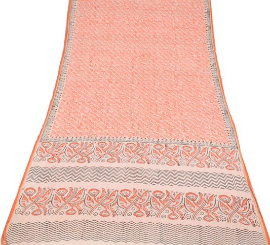 Sushila Vintage Floral Scrap Saree Pure Cotton Hand Block Printed Sari Fabric