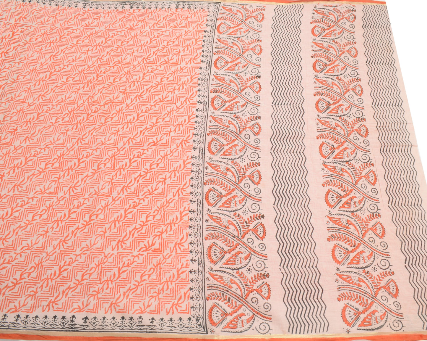 Sushila Vintage Floral Scrap Saree Pure Cotton Hand Block Printed Sari Fabric