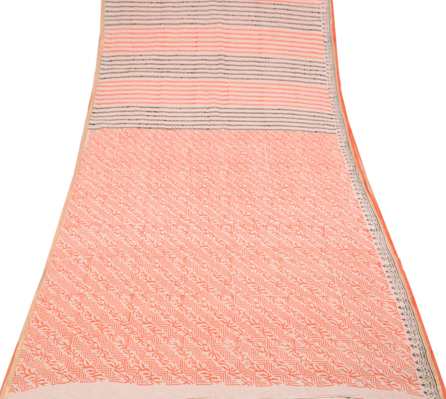 Sushila Vintage Floral Scrap Saree Pure Cotton Hand Block Printed Sari Fabric