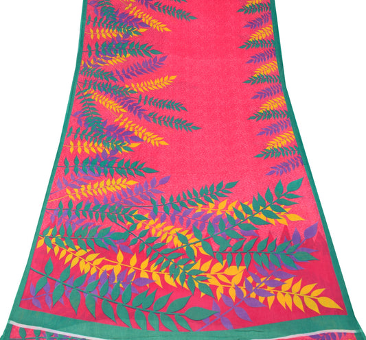 Sushila Vintage Pink Scrap Saree Pure Cotton Printed Floral Sari Remnant Fabric