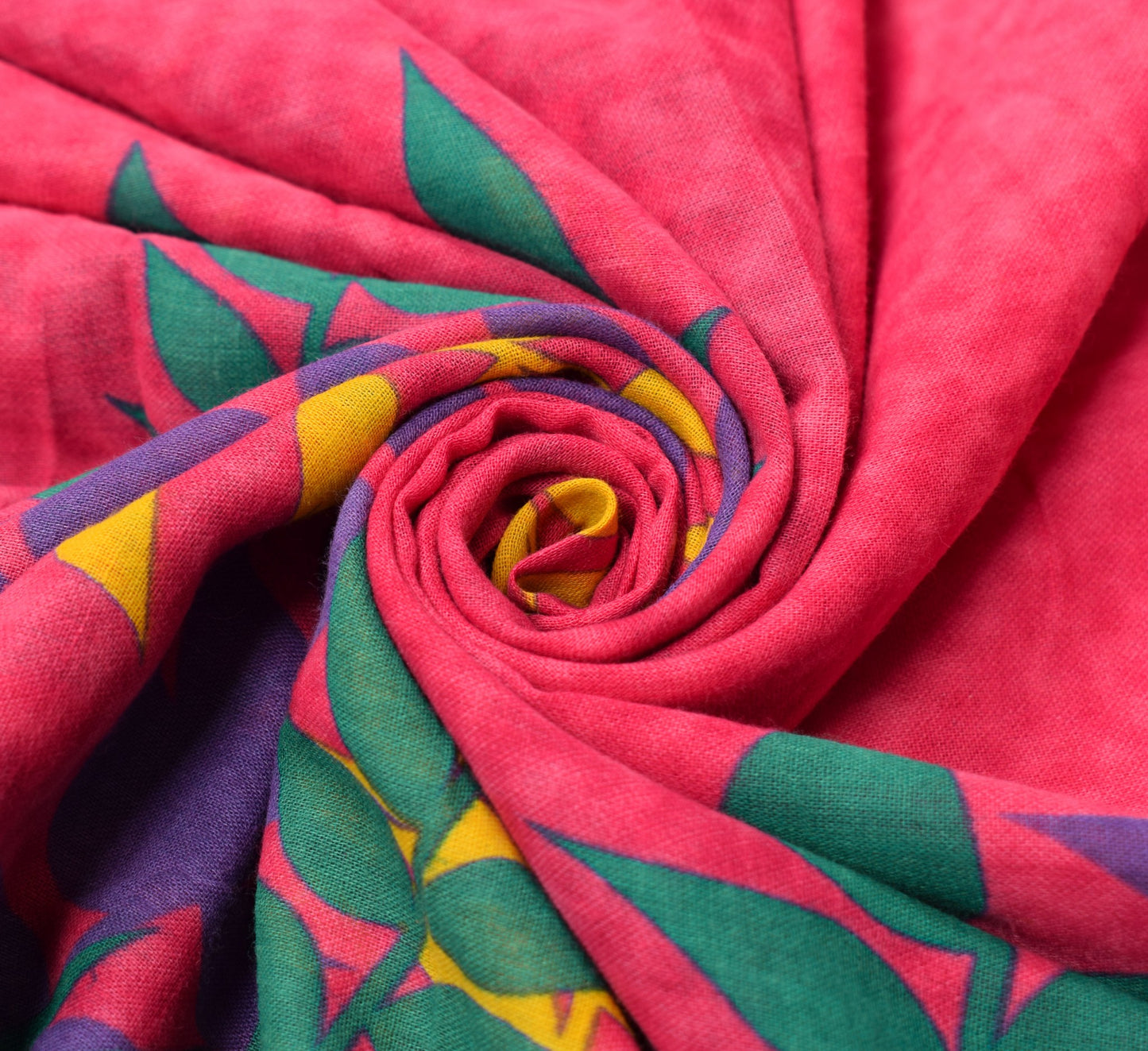 Sushila Vintage Pink Scrap Saree Pure Cotton Printed Floral Sari Remnant Fabric