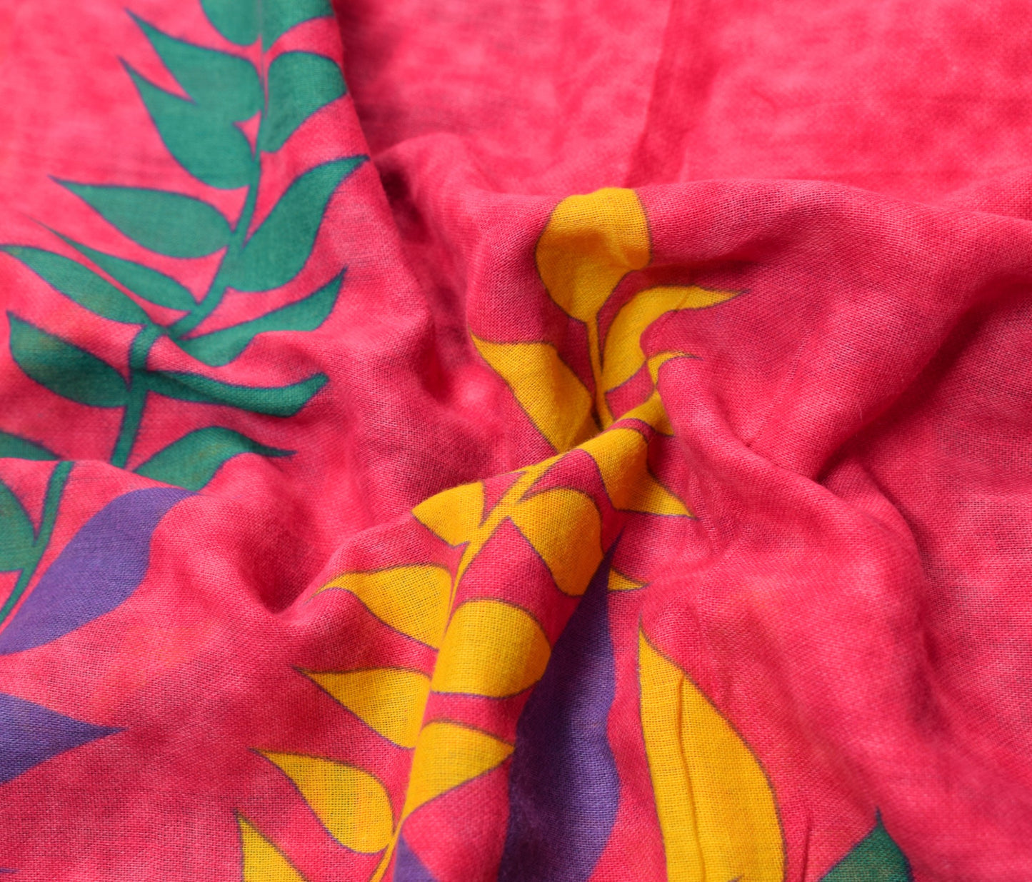 Sushila Vintage Pink Scrap Saree Pure Cotton Printed Floral Sari Remnant Fabric