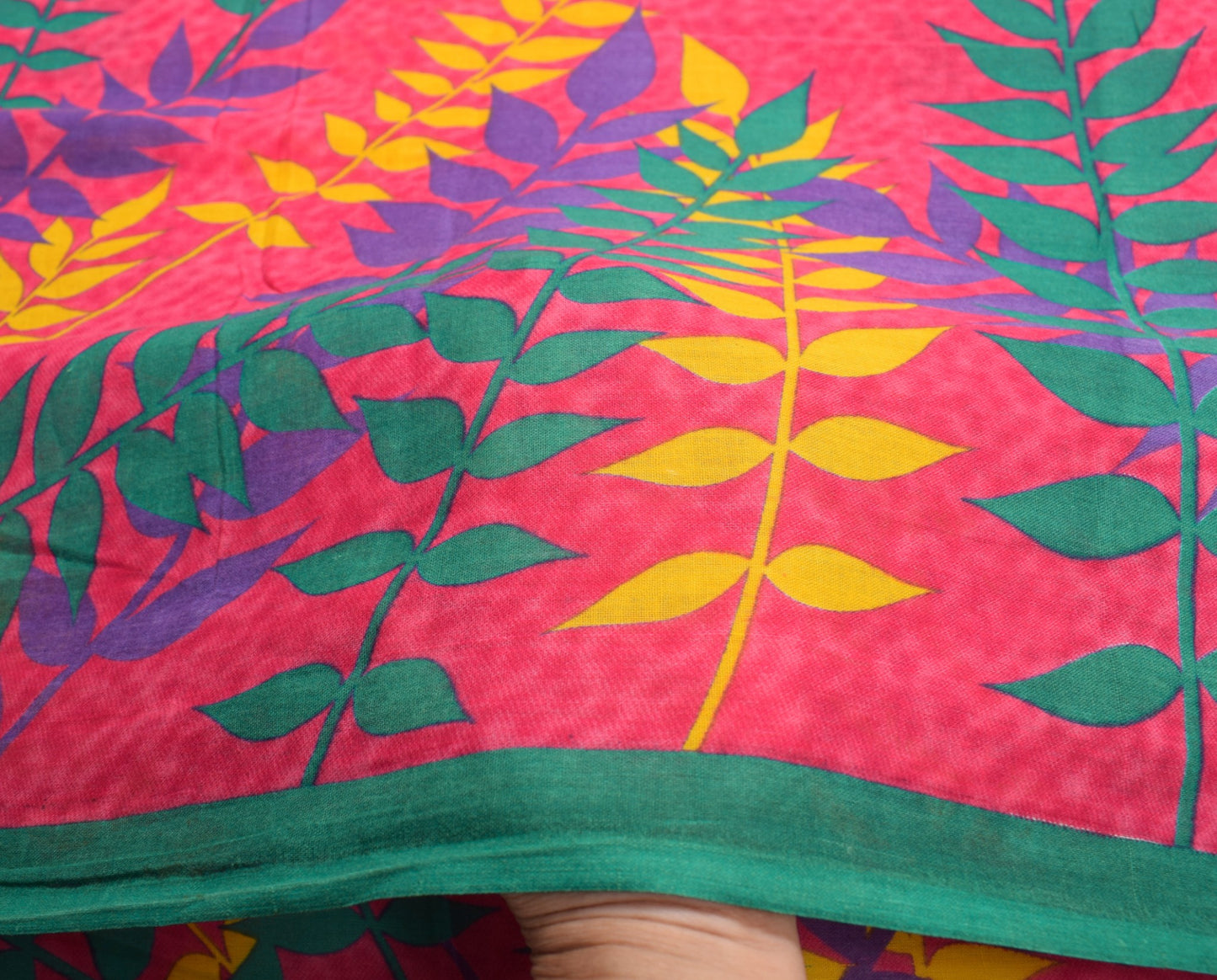 Sushila Vintage Pink Scrap Saree Pure Cotton Printed Floral Sari Remnant Fabric