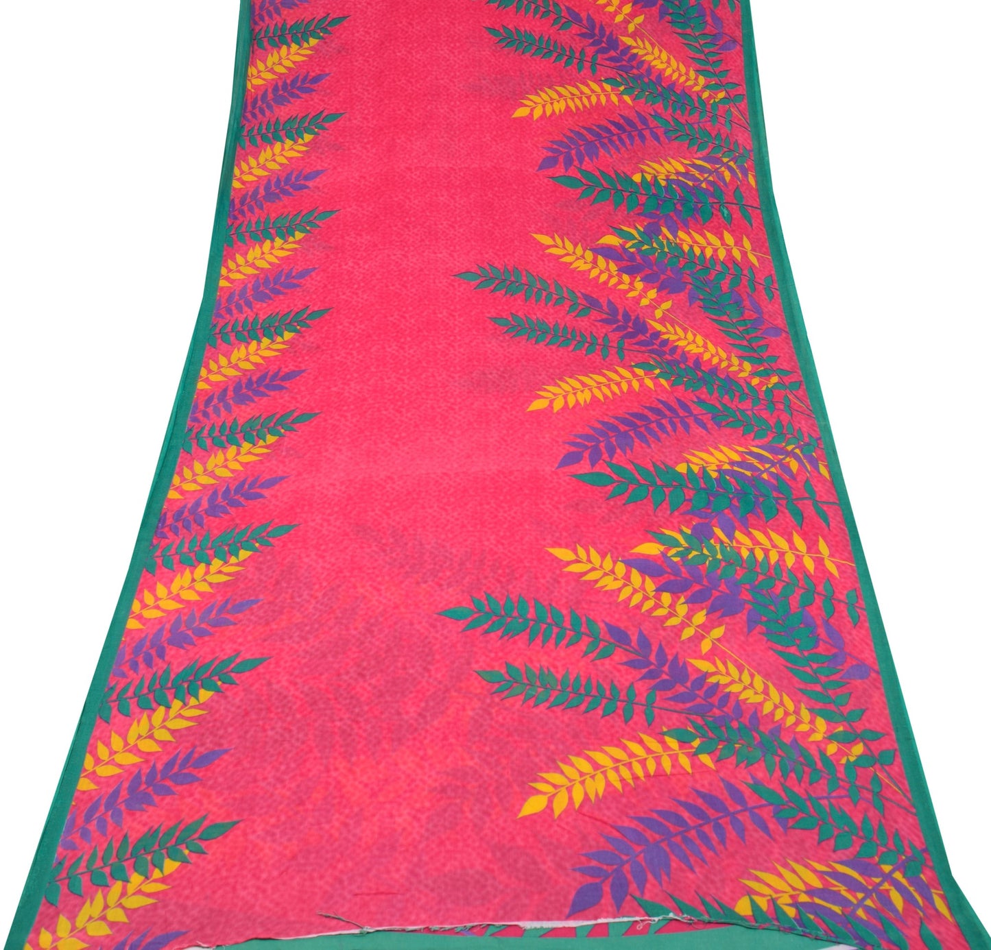 Sushila Vintage Pink Scrap Saree Pure Cotton Printed Floral Sari Remnant Fabric