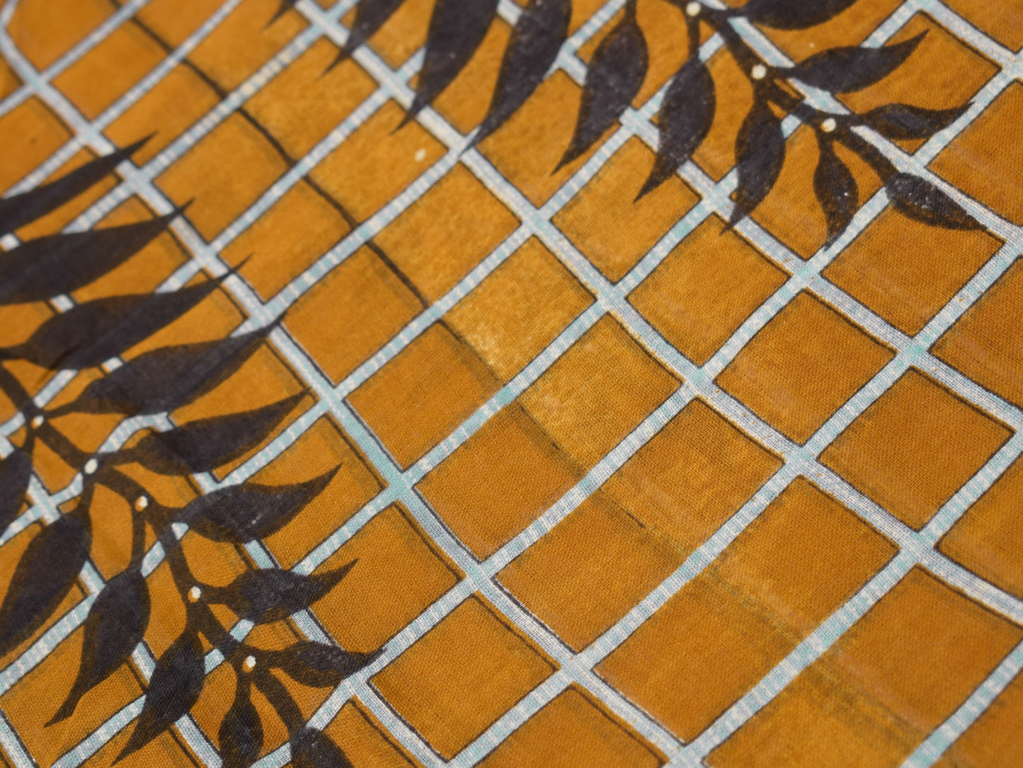 Sushila Vintage Mustard Scrap Saree Pure Cotton Printed Checks Sari Craft Fabric