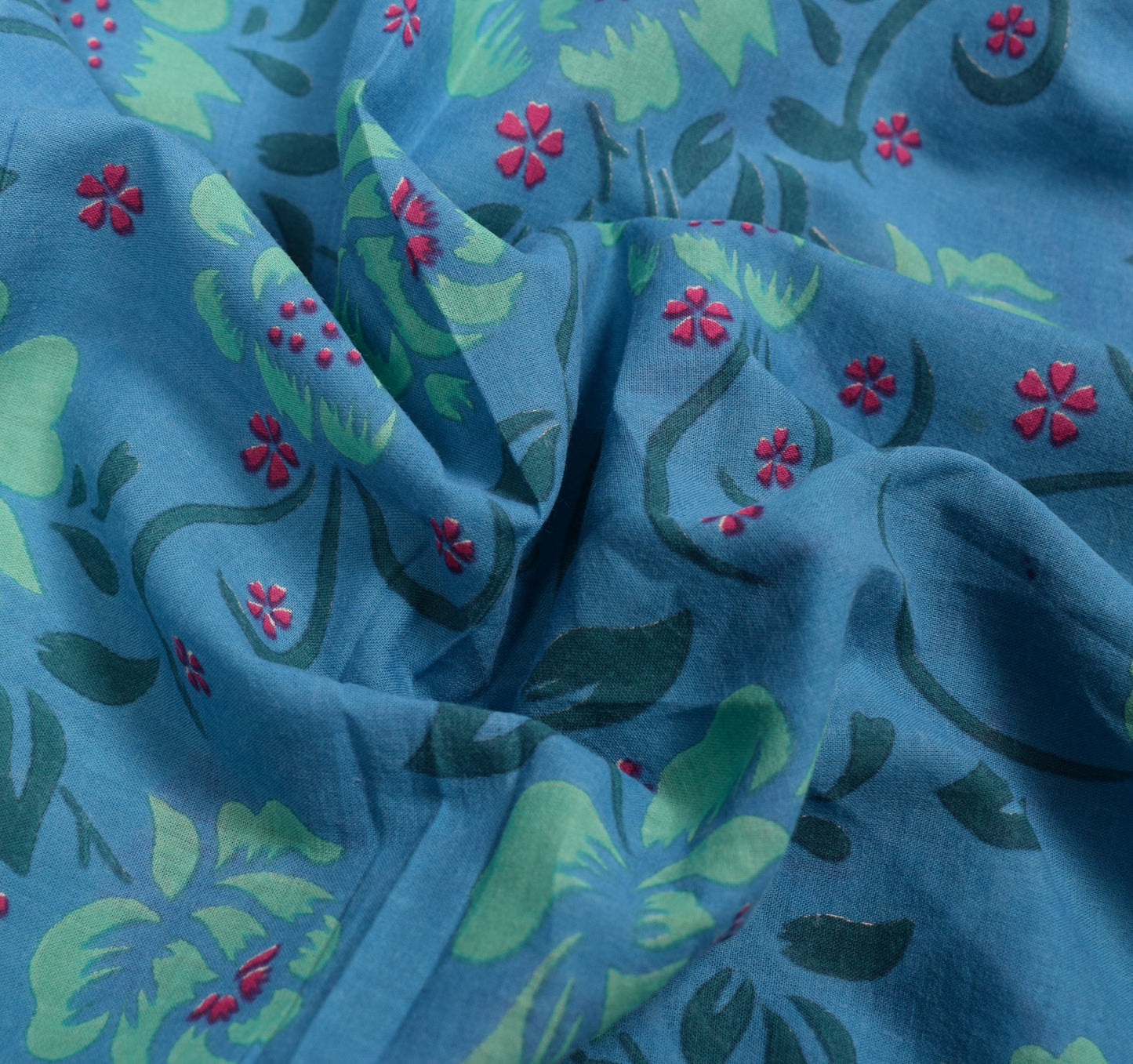 Sushila Vintage Turquoise Blue Scrap Saree PureCotton Printed Floral Sari Fabric