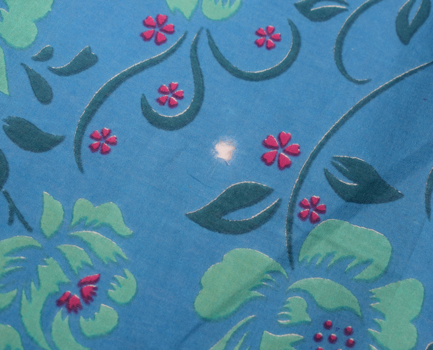 Sushila Vintage Turquoise Blue Scrap Saree PureCotton Printed Floral Sari Fabric