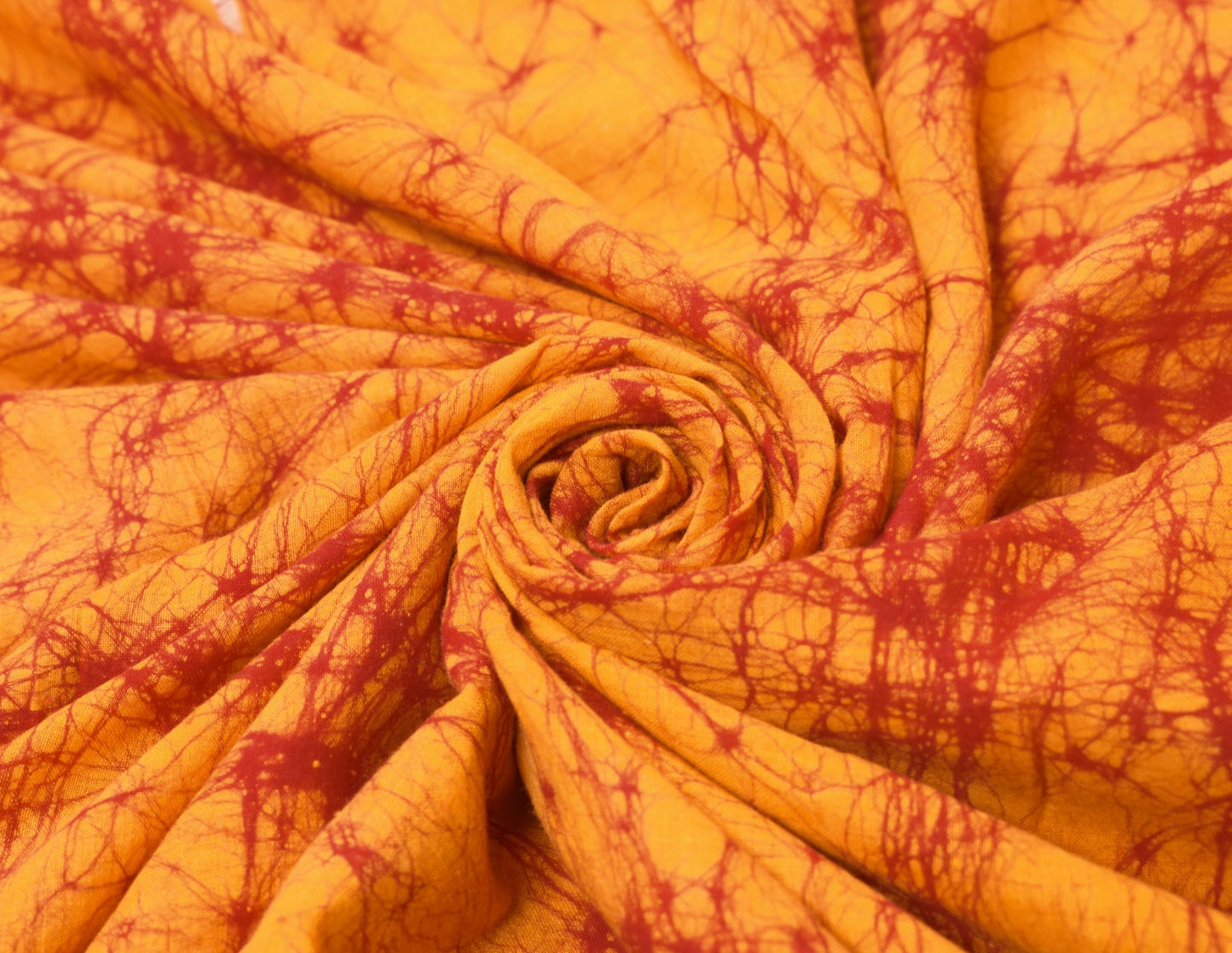 Sushila Vintage Orange Scrap Saree Pure Cotton Batik Printed Sari Remnant Fabric