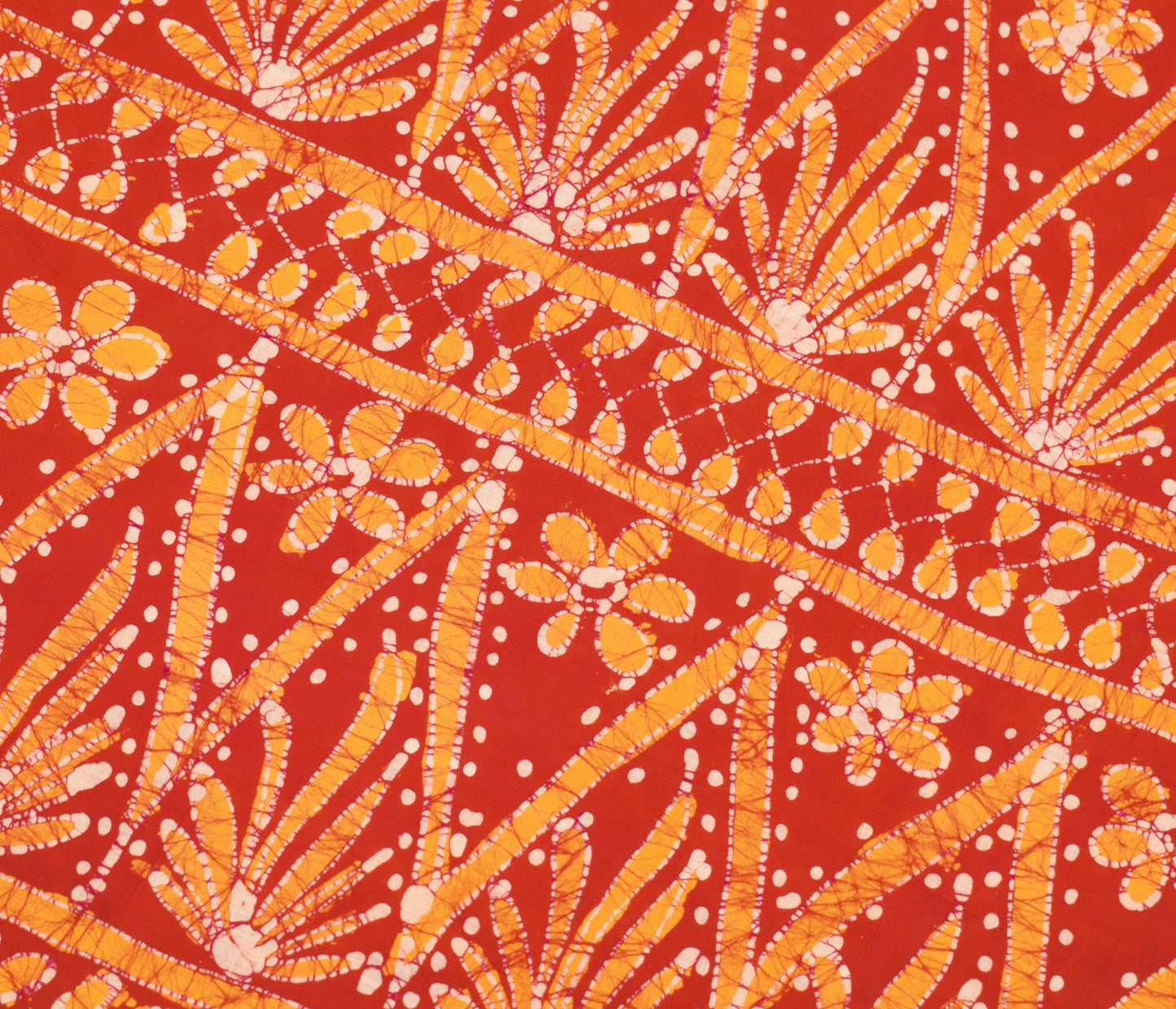 Sushila Vintage Orange Scrap Saree Pure Cotton Batik Printed Sari Remnant Fabric
