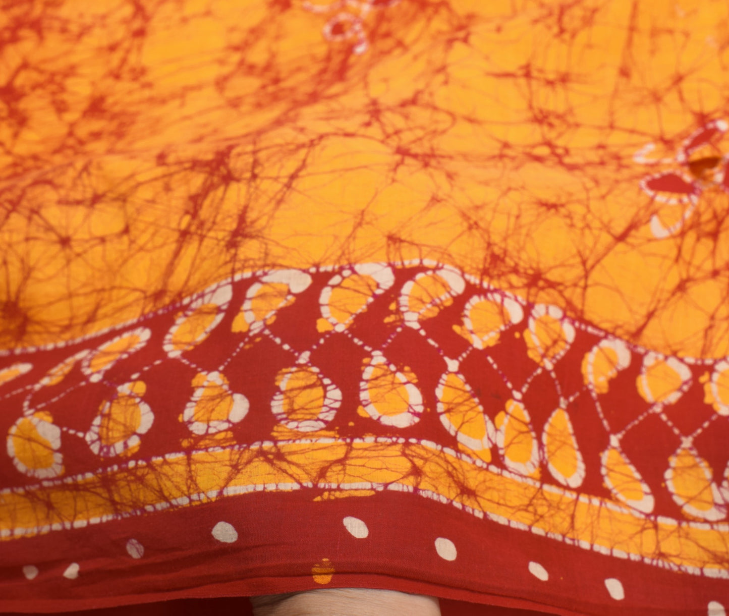 Sushila Vintage Orange Scrap Saree Pure Cotton Batik Printed Sari Remnant Fabric