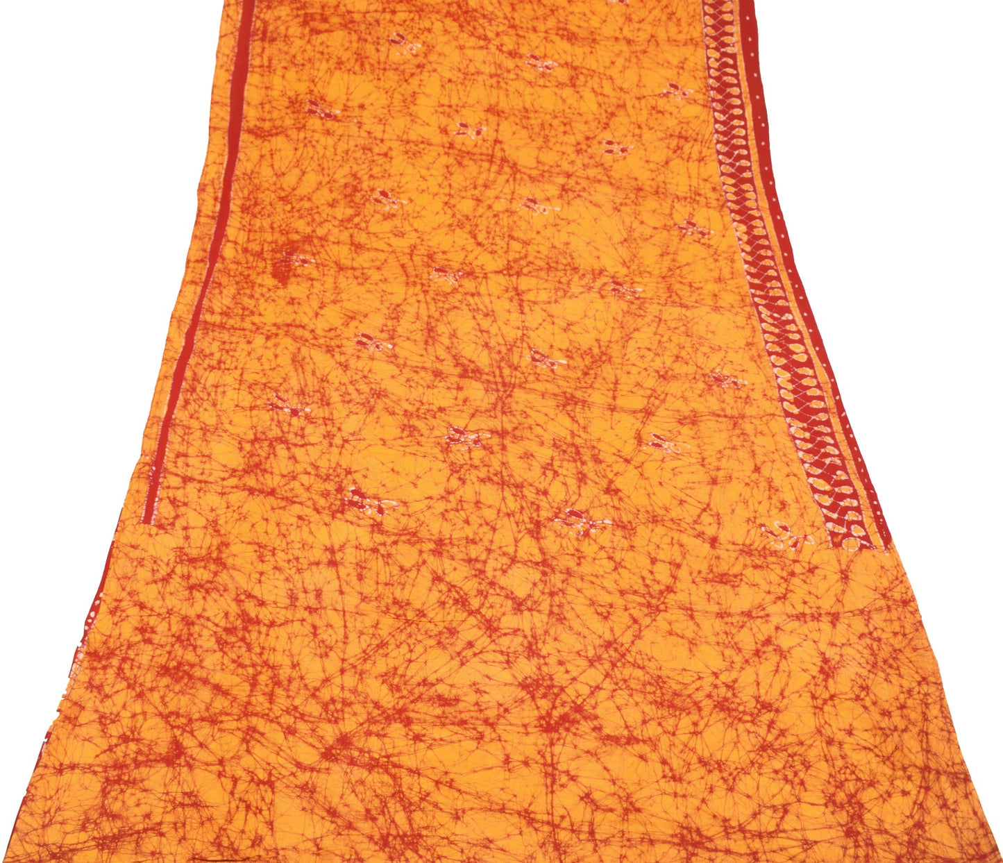 Sushila Vintage Orange Scrap Saree Pure Cotton Batik Printed Sari Remnant Fabric