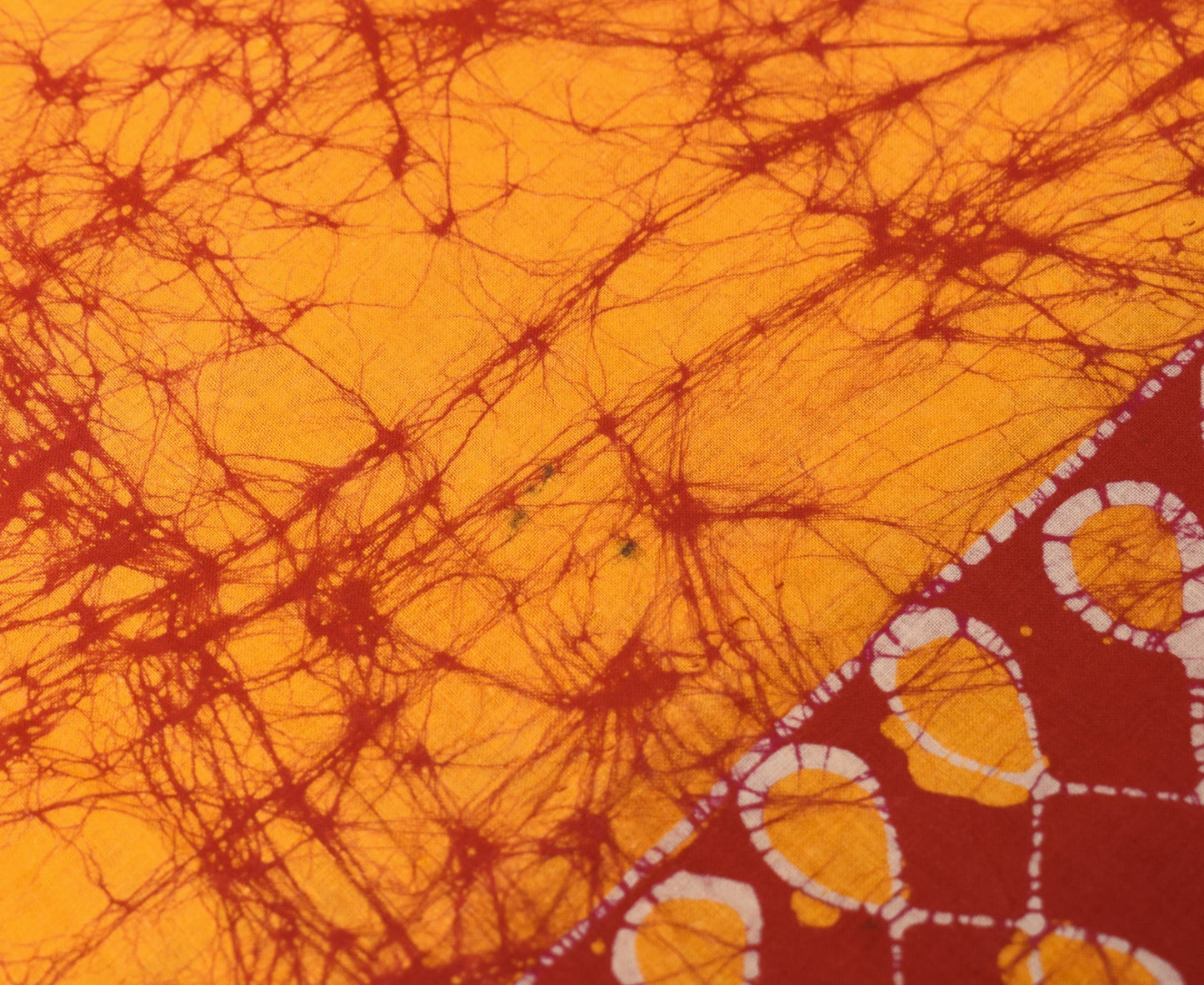 Sushila Vintage Orange Scrap Saree Pure Cotton Batik Printed Sari Remnant Fabric