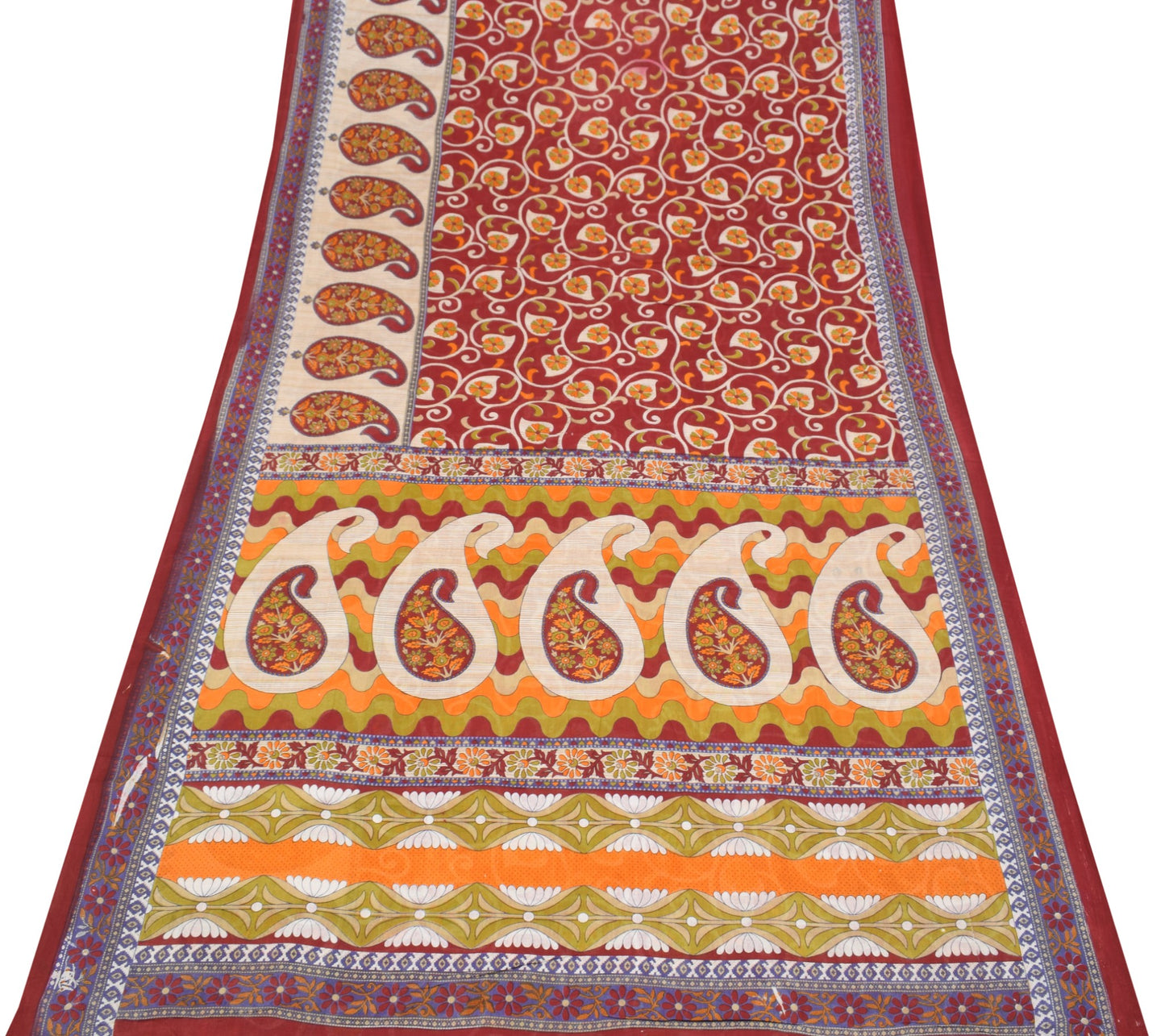 Sushila Vintage Maroon Scrap Saree Pure Cotton Printed Floral Sari Craft Fabric