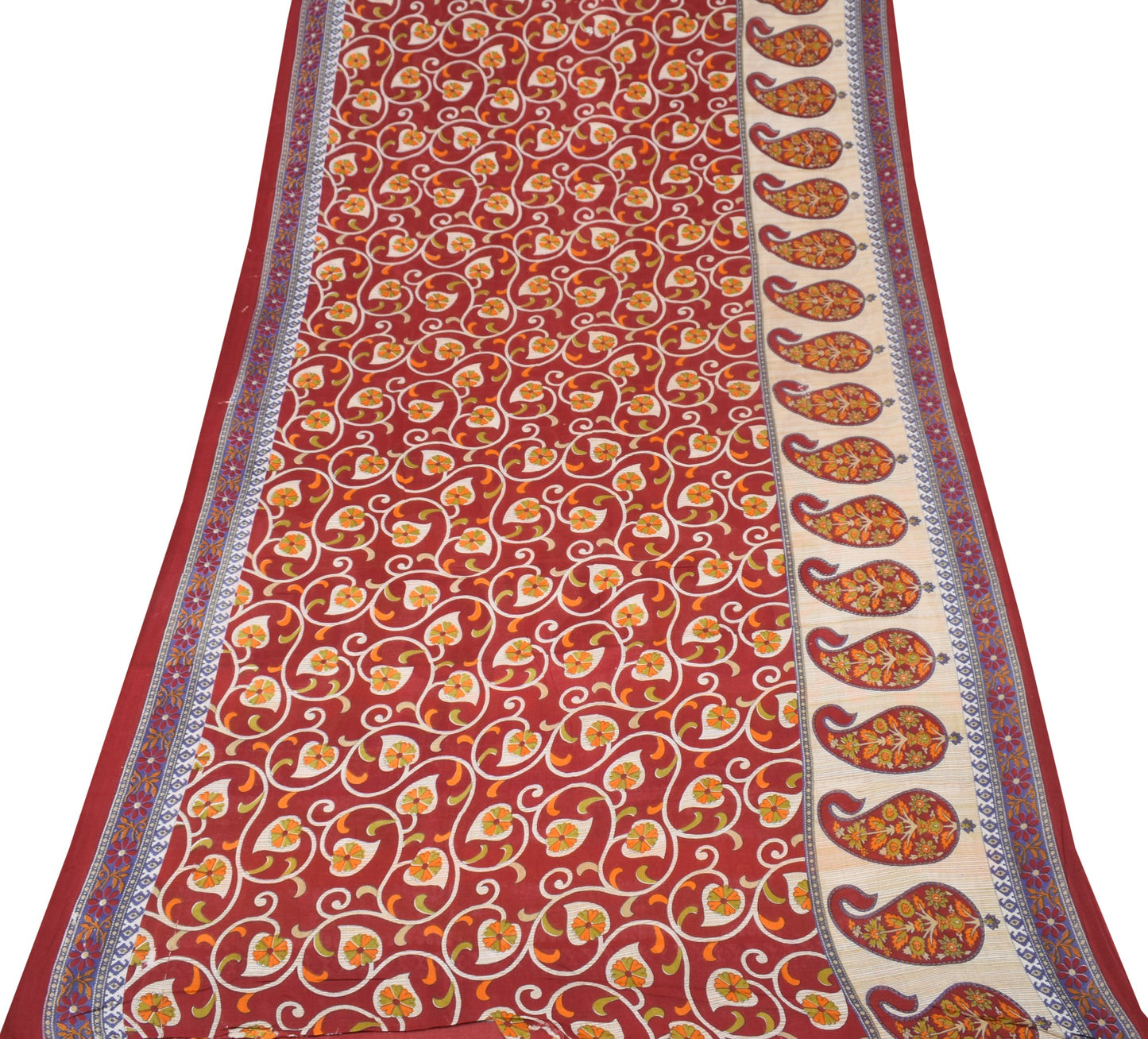 Sushila Vintage Maroon Scrap Saree Pure Cotton Printed Floral Sari Craft Fabric