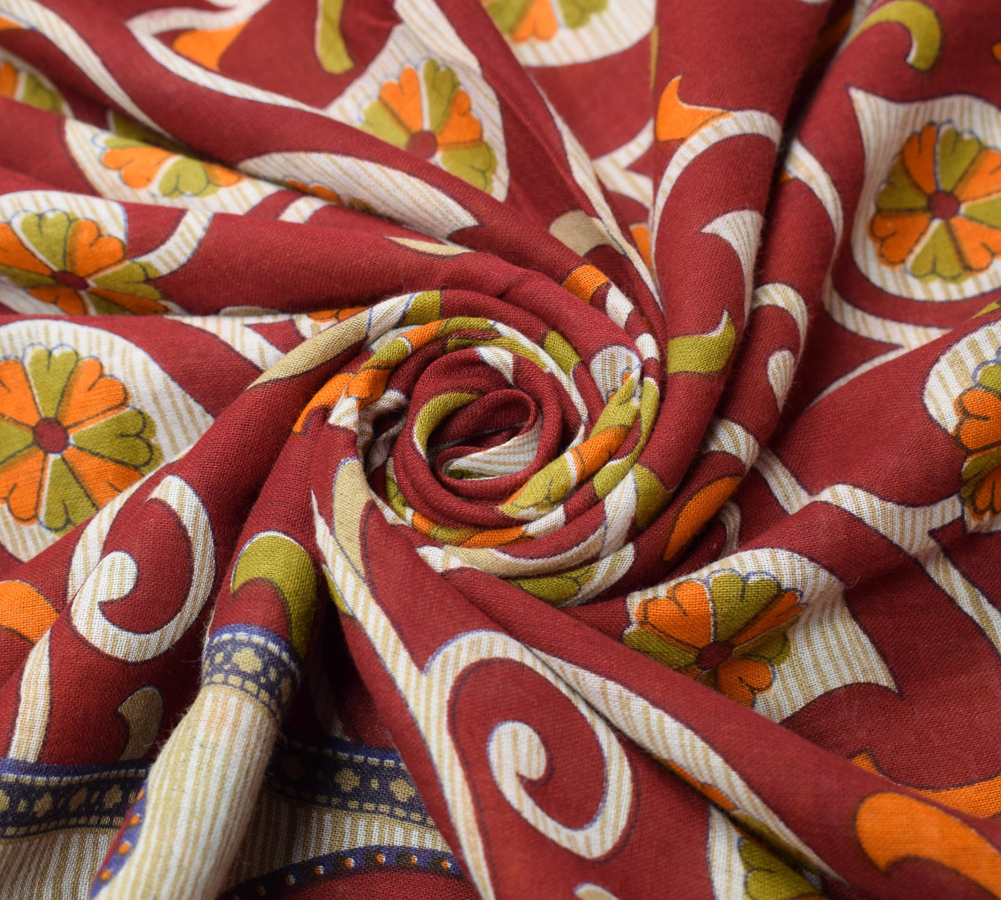 Sushila Vintage Maroon Scrap Saree Pure Cotton Printed Floral Sari Craft Fabric