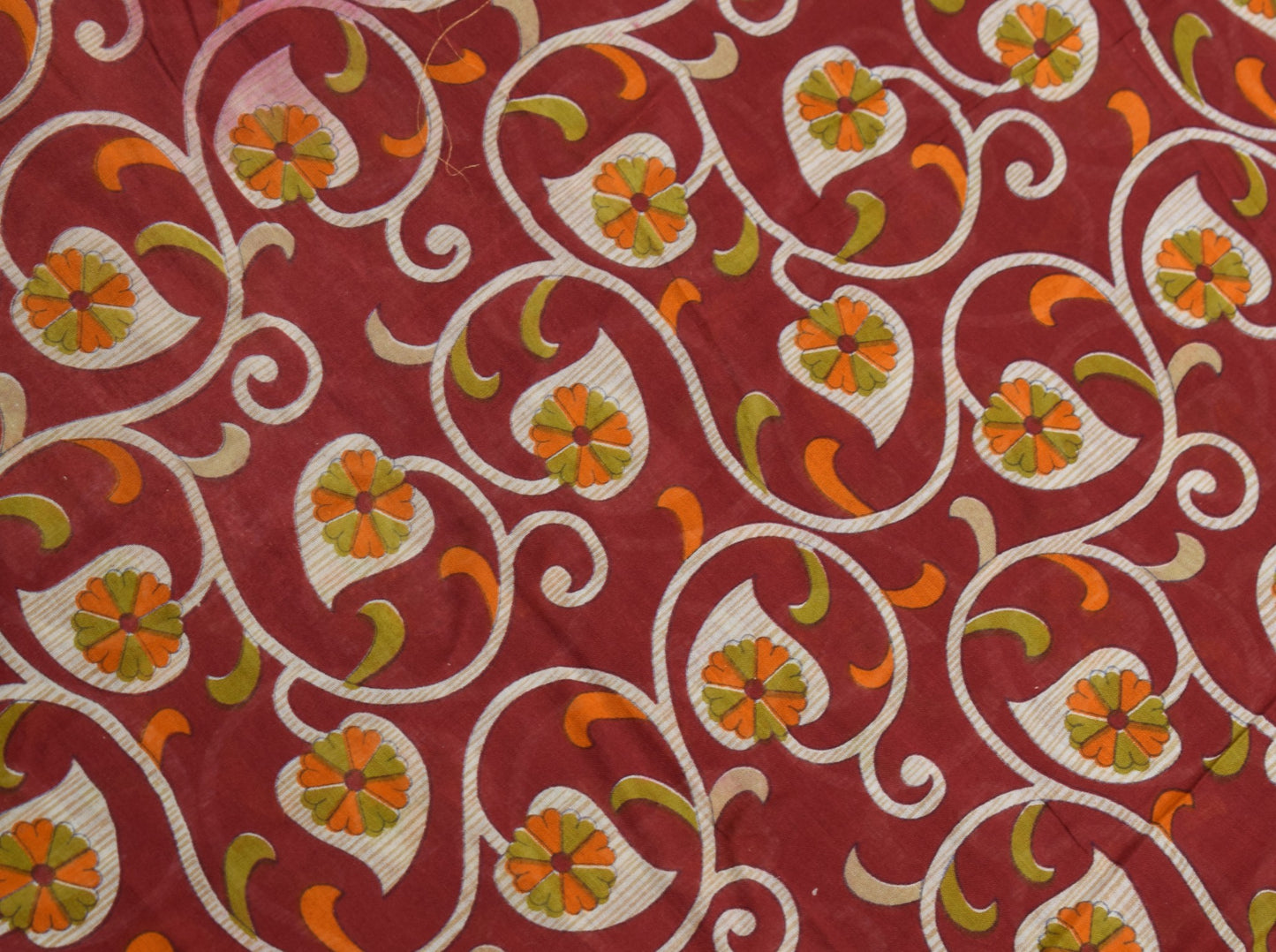 Sushila Vintage Maroon Scrap Saree Pure Cotton Printed Floral Sari Craft Fabric