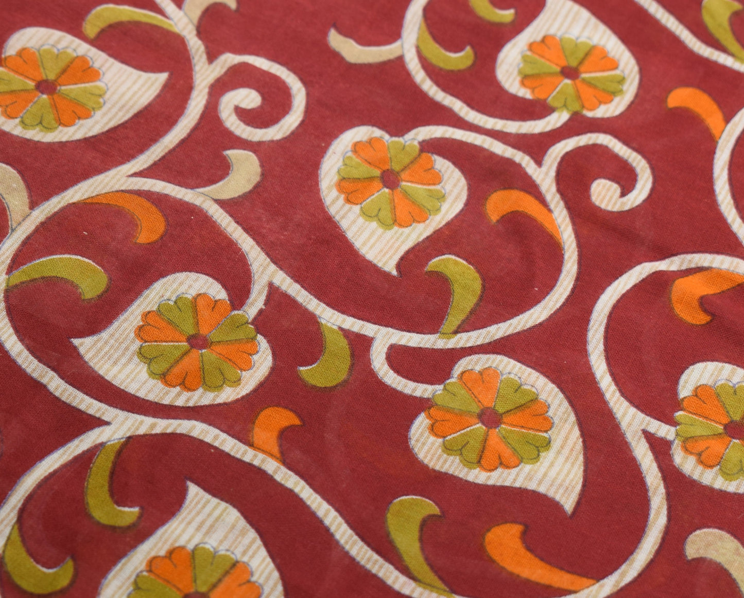 Sushila Vintage Maroon Scrap Saree Pure Cotton Printed Floral Sari Craft Fabric