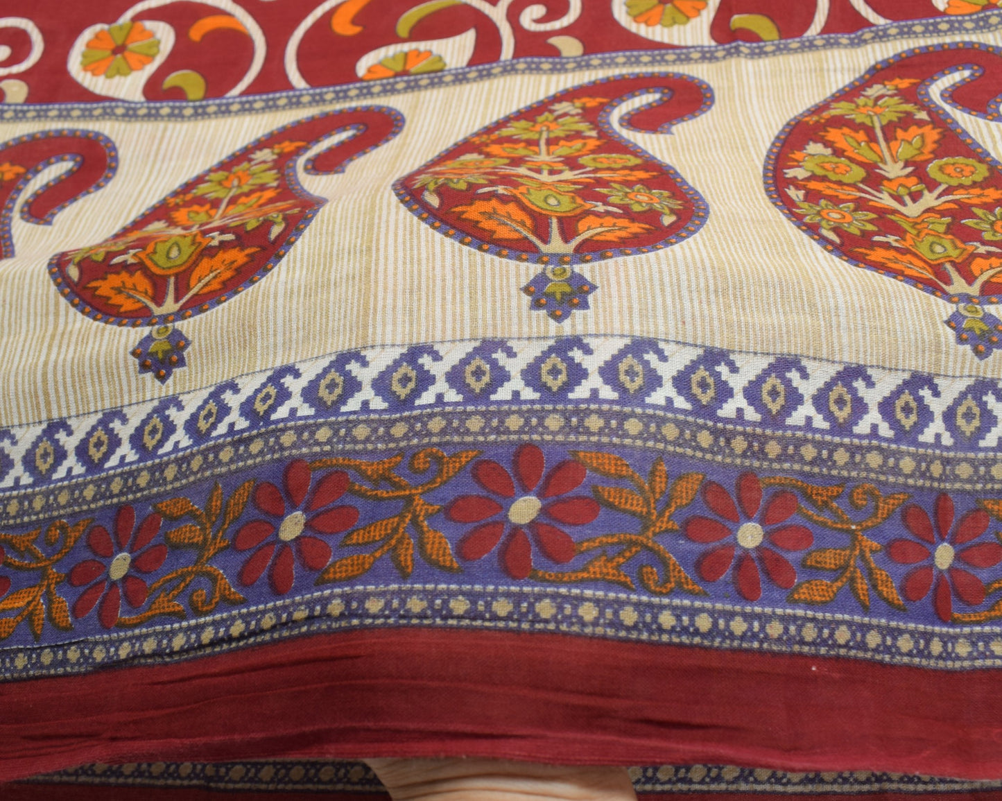 Sushila Vintage Maroon Scrap Saree Pure Cotton Printed Floral Sari Craft Fabric