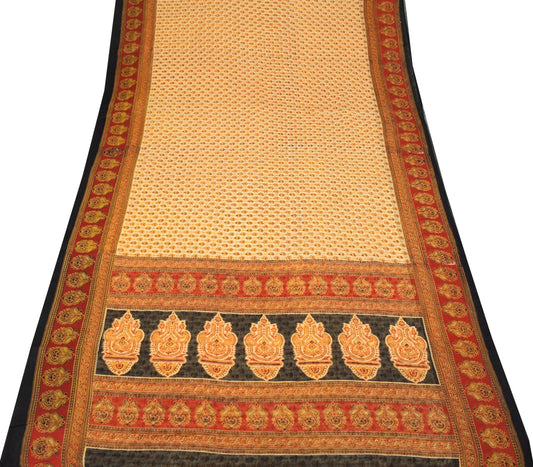 Sushila Vintage Yellow Scrap Saree Pure Cotton Printed Floral Sari Craft Fabric