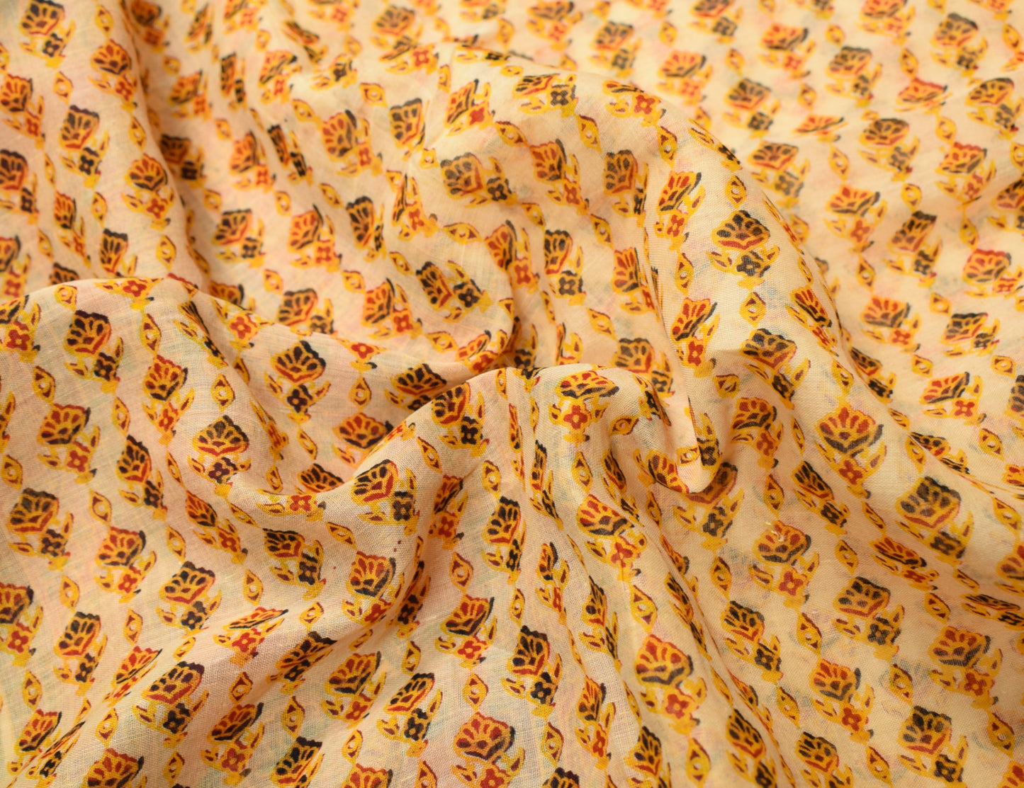 Sushila Vintage Yellow Scrap Saree Pure Cotton Printed Floral Sari Craft Fabric