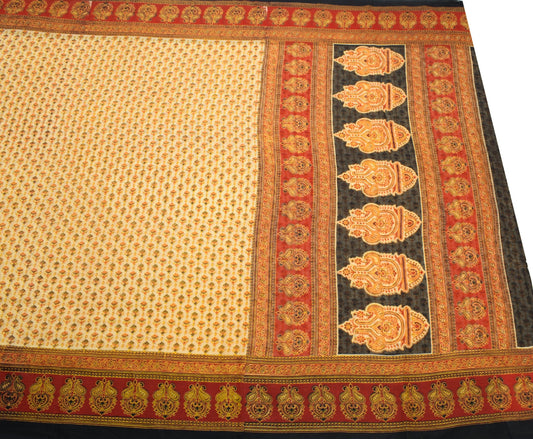 Sushila Vintage Yellow Scrap Saree Pure Cotton Printed Floral Sari Craft Fabric