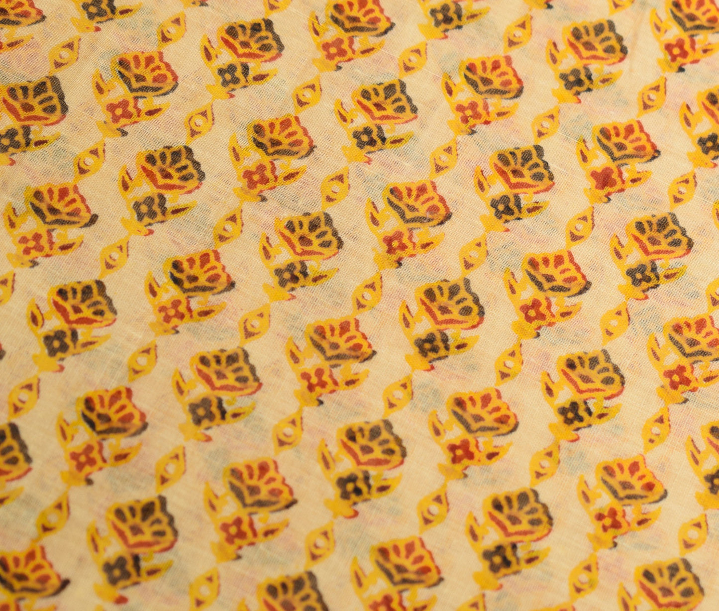 Sushila Vintage Yellow Scrap Saree Pure Cotton Printed Floral Sari Craft Fabric