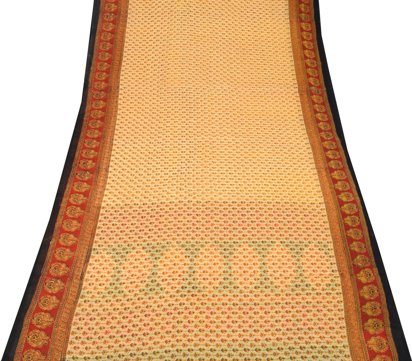 Sushila Vintage Yellow Scrap Saree Pure Cotton Printed Floral Sari Craft Fabric