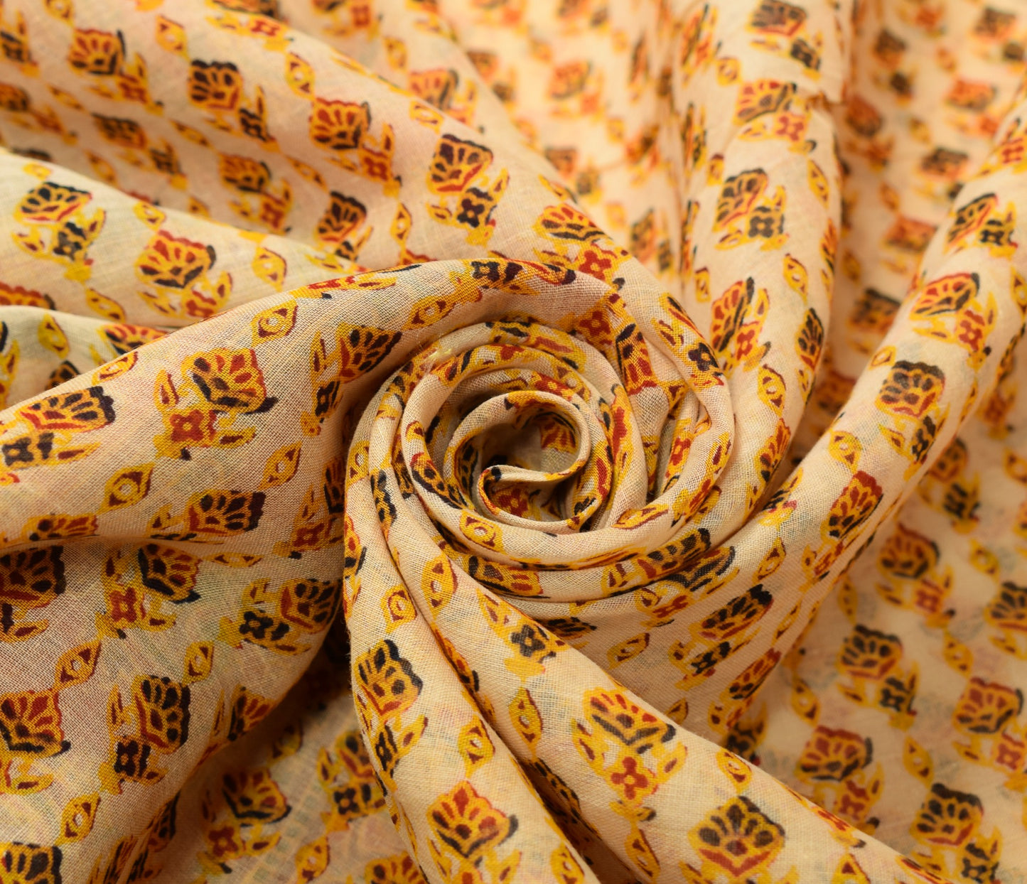 Sushila Vintage Yellow Scrap Saree Pure Cotton Printed Floral Sari Craft Fabric