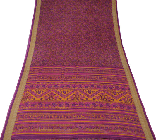 Sushila Vintage Magenta Scrap Saree Pure Cotton Printed Paisley Sari 5 YD Fabric