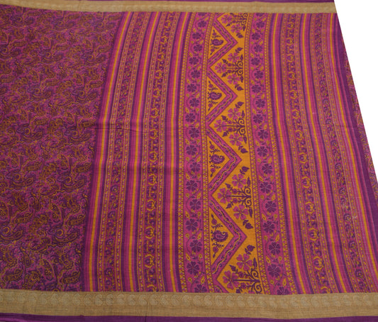 Sushila Vintage Magenta Scrap Saree Pure Cotton Printed Paisley Sari 5 YD Fabric