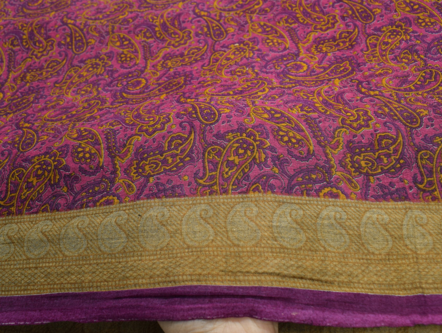 Sushila Vintage Magenta Scrap Saree Pure Cotton Printed Paisley Sari 5 YD Fabric