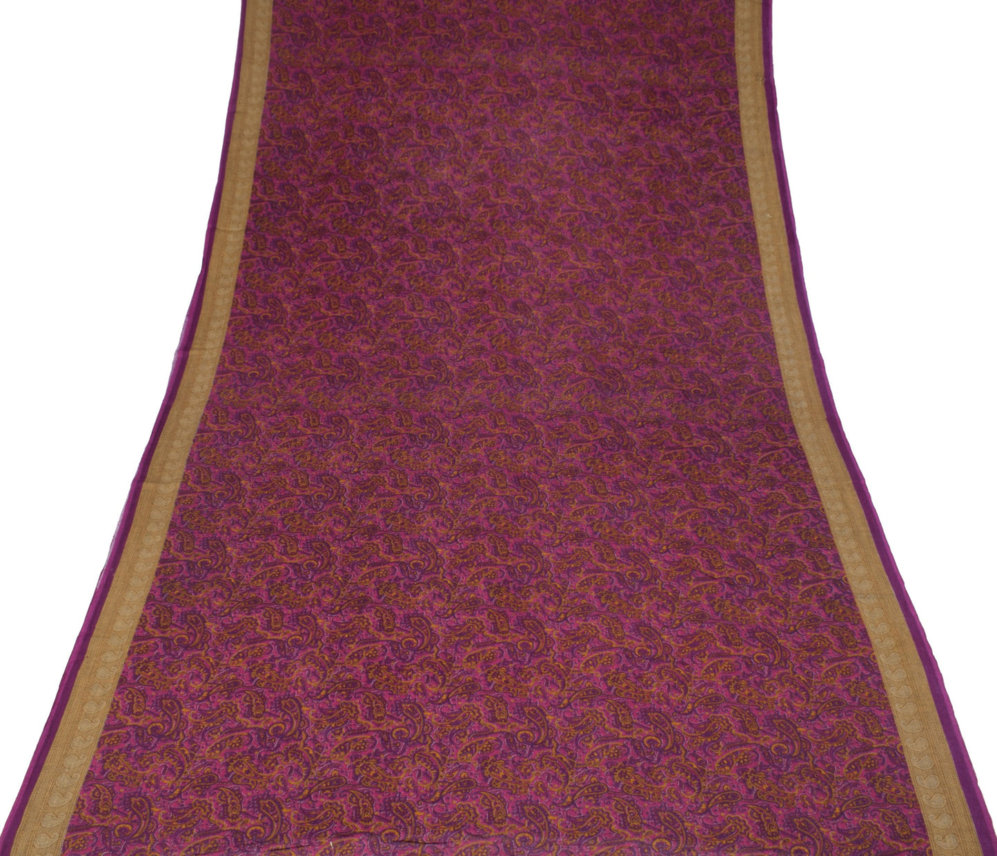 Sushila Vintage Magenta Scrap Saree Pure Cotton Printed Paisley Sari 5 YD Fabric