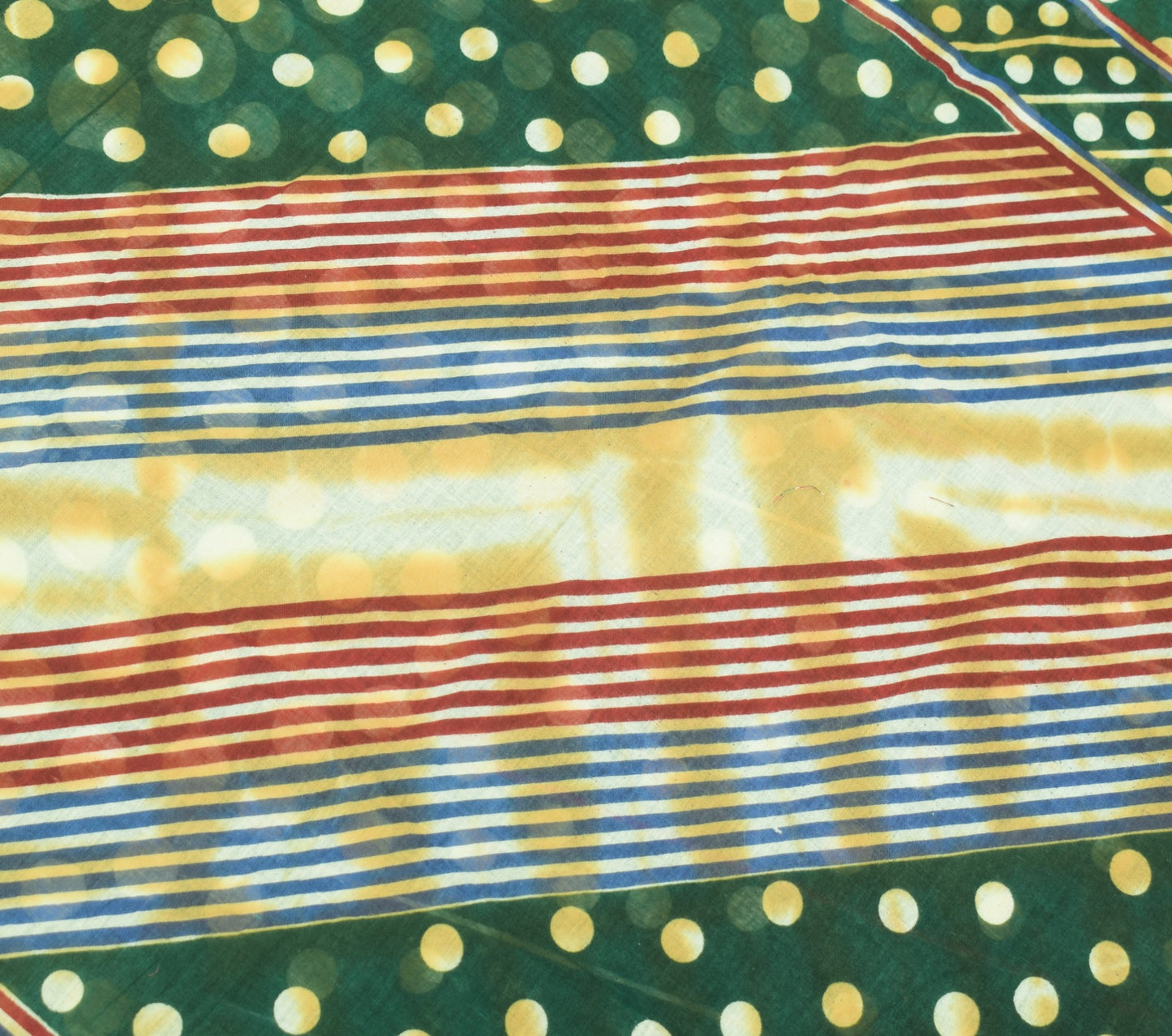 Sushila Vintage Dark Green Scrap Saree Pure Cotton Printed Polka Dot Sari Fabric