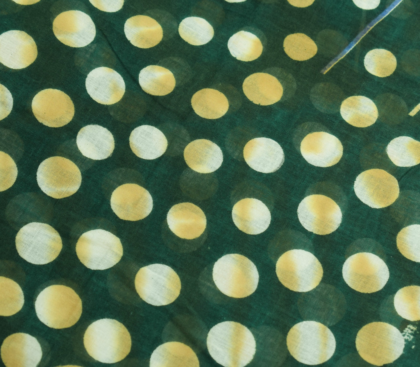 Sushila Vintage Dark Green Scrap Saree Pure Cotton Printed Polka Dot Sari Fabric