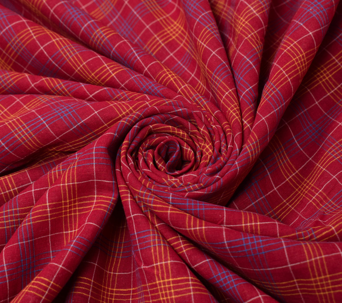 Sushila Vintage Maroon Scrap Saree Pure Cotton Hand Woven Checks Sari Fabric