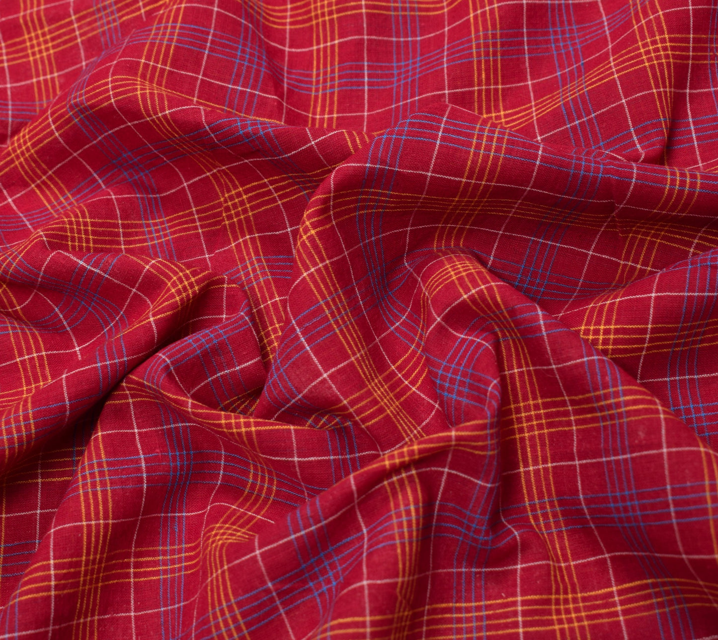 Sushila Vintage Maroon Scrap Saree Pure Cotton Hand Woven Checks Sari Fabric