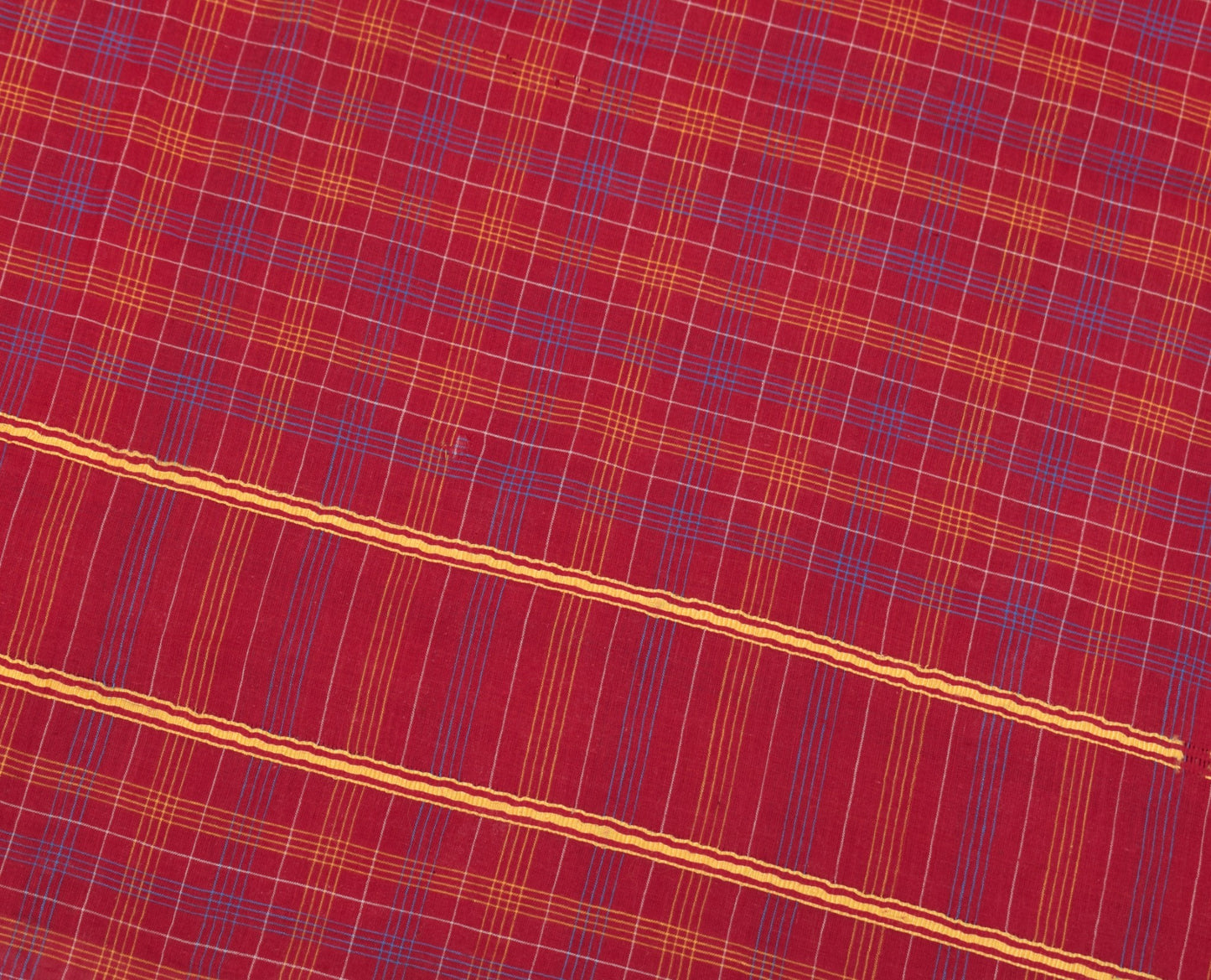 Sushila Vintage Maroon Scrap Saree Pure Cotton Hand Woven Checks Sari Fabric