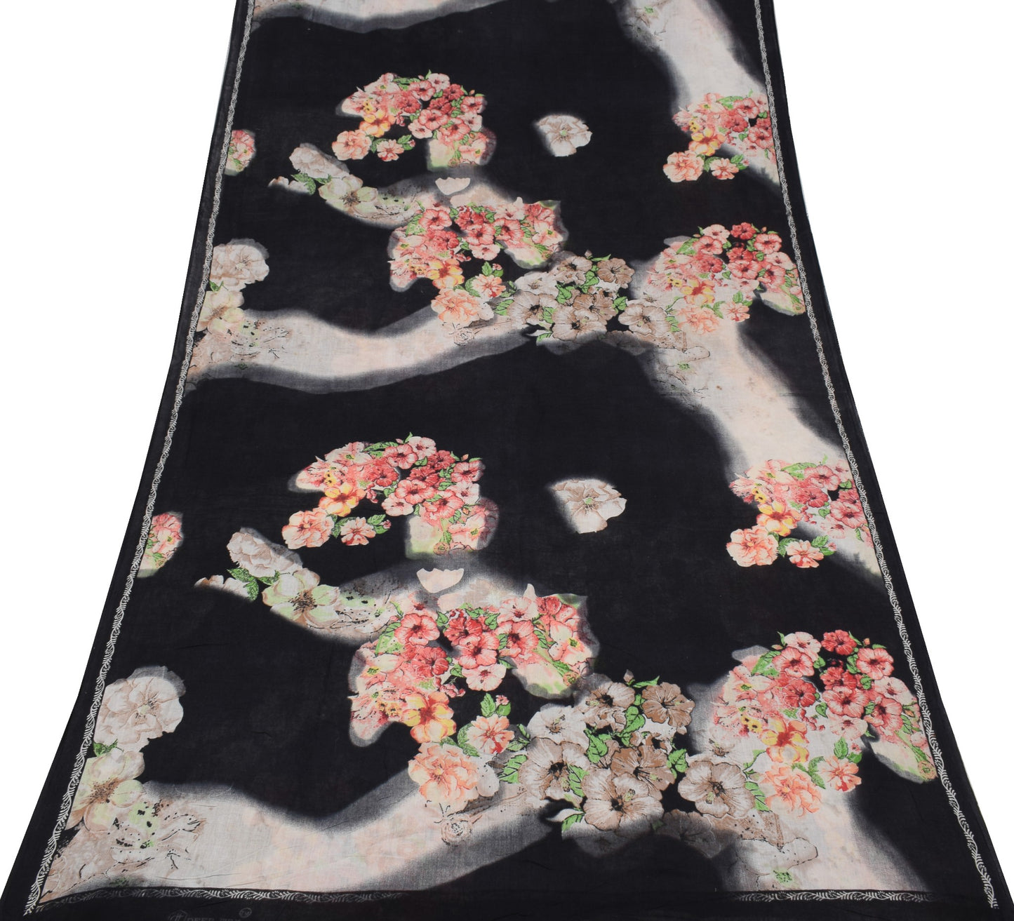Sushila Vintage Black Scrap Saree Pure Cotton Digital Printed Sari Craft Fabric