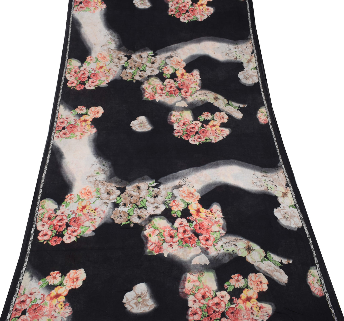 Sushila Vintage Black Scrap Saree Pure Cotton Digital Printed Sari Craft Fabric