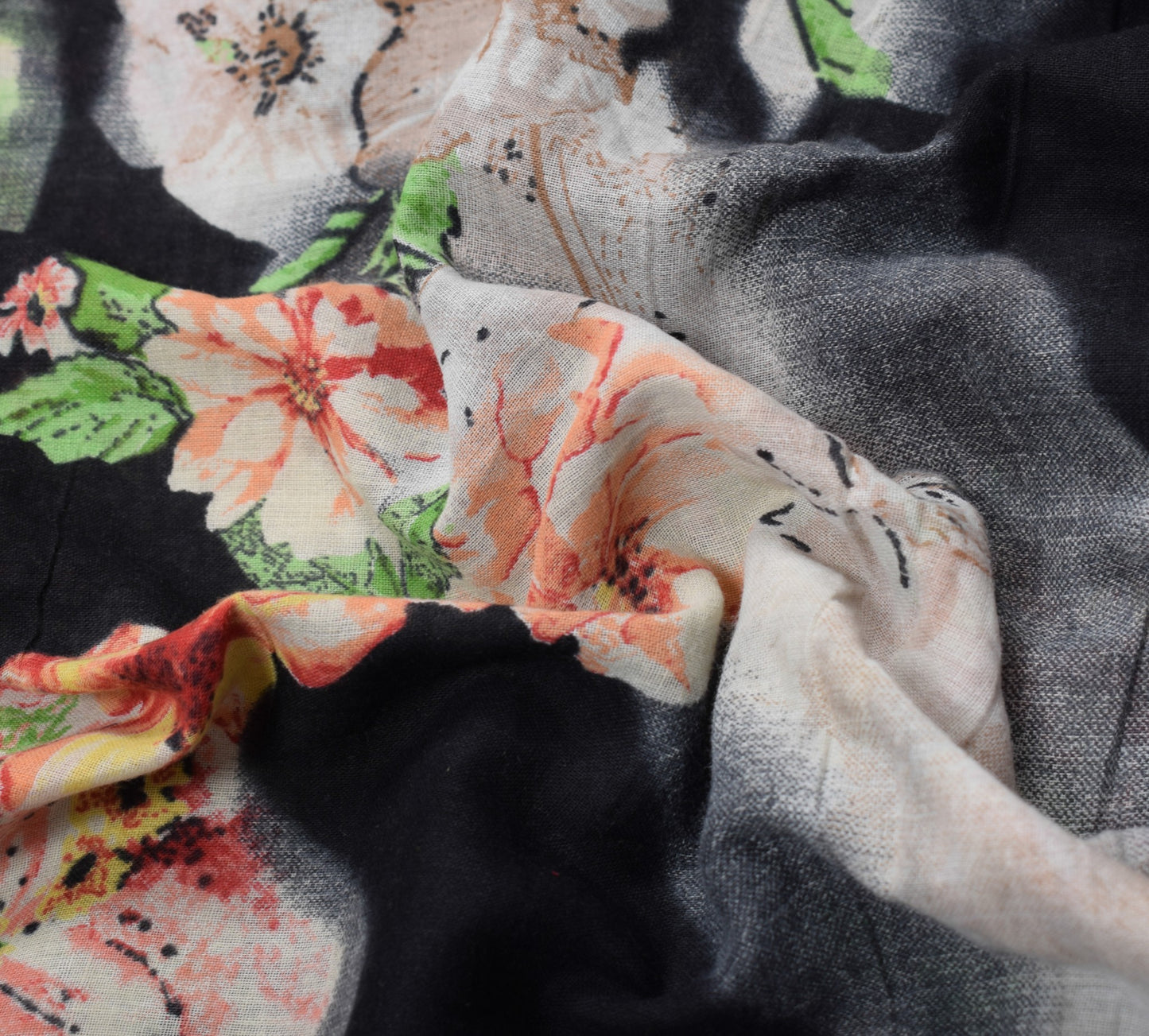 Sushila Vintage Black Scrap Saree Pure Cotton Digital Printed Sari Craft Fabric