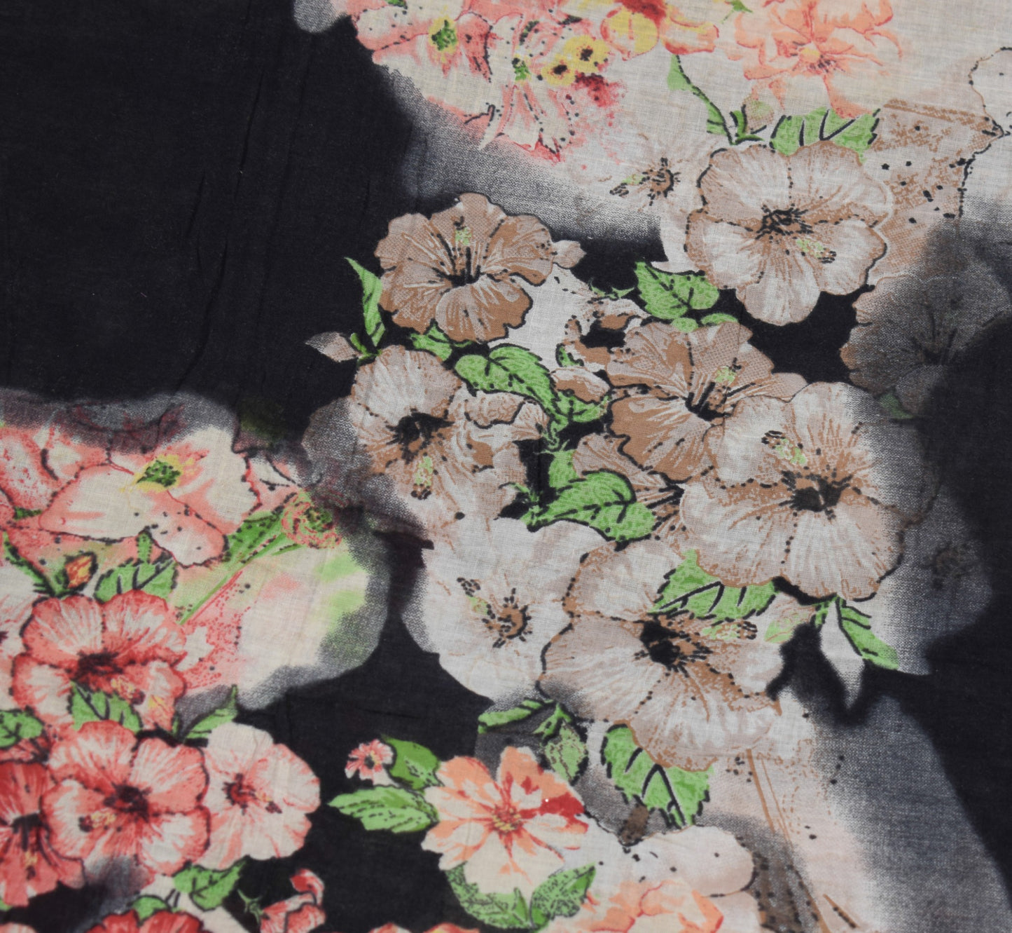 Sushila Vintage Black Scrap Saree Pure Cotton Digital Printed Sari Craft Fabric
