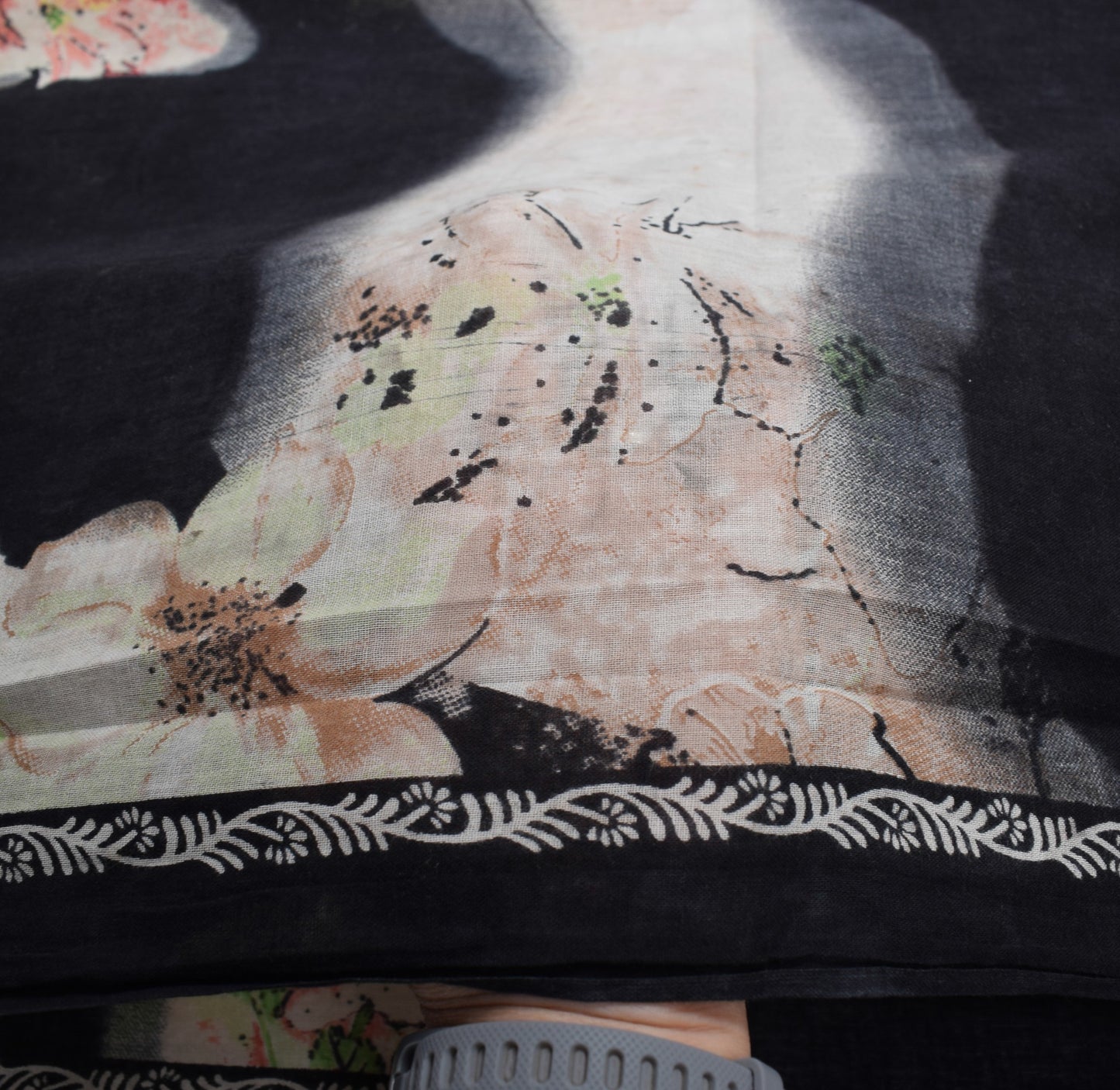 Sushila Vintage Black Scrap Saree Pure Cotton Digital Printed Sari Craft Fabric