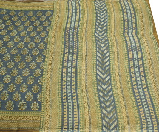 Sushila Vintage Gray Scrap Saree Pure Cotton Printed Craft Sari Floral Fabric