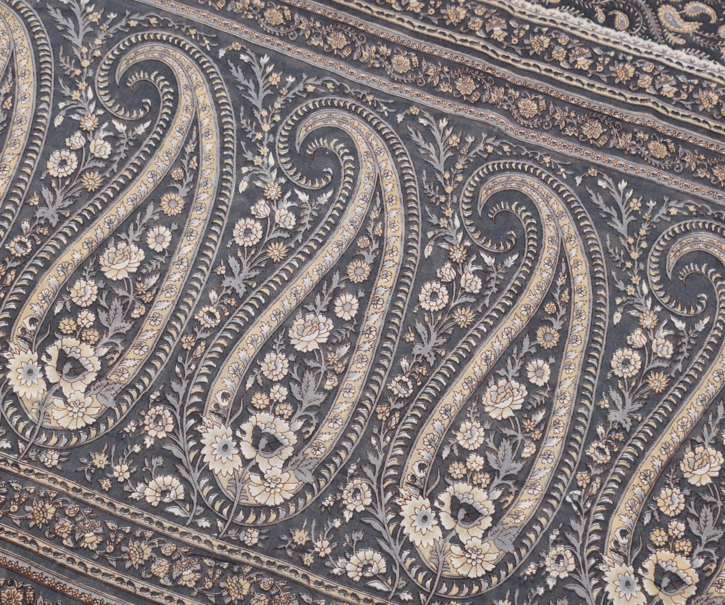 Sushila Vintage Gray Scrap Saree Pure Cotton Paisley Printed Sari Craft Fabric
