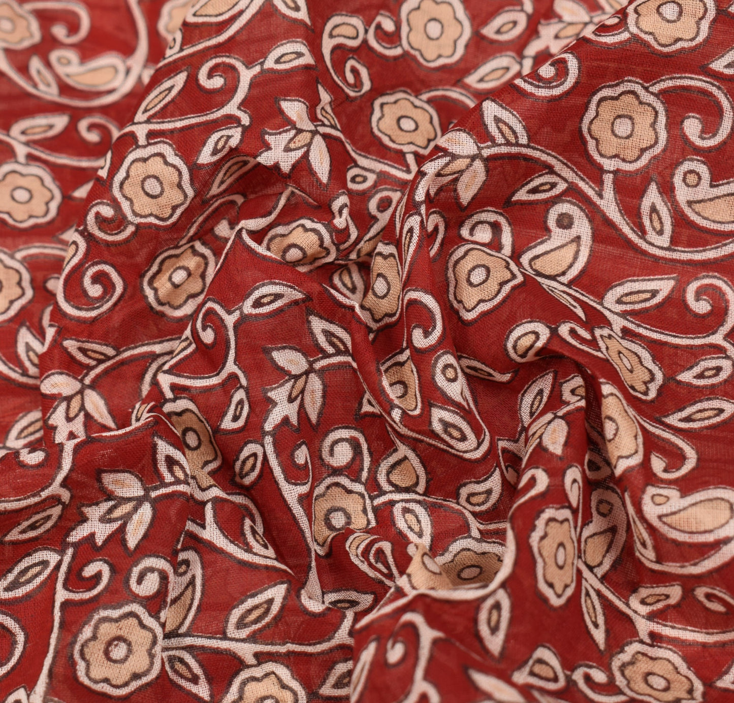 Sushila Vintage Floral Scrap Saree Pure Cotton Printed Red Indian Sari Fabric