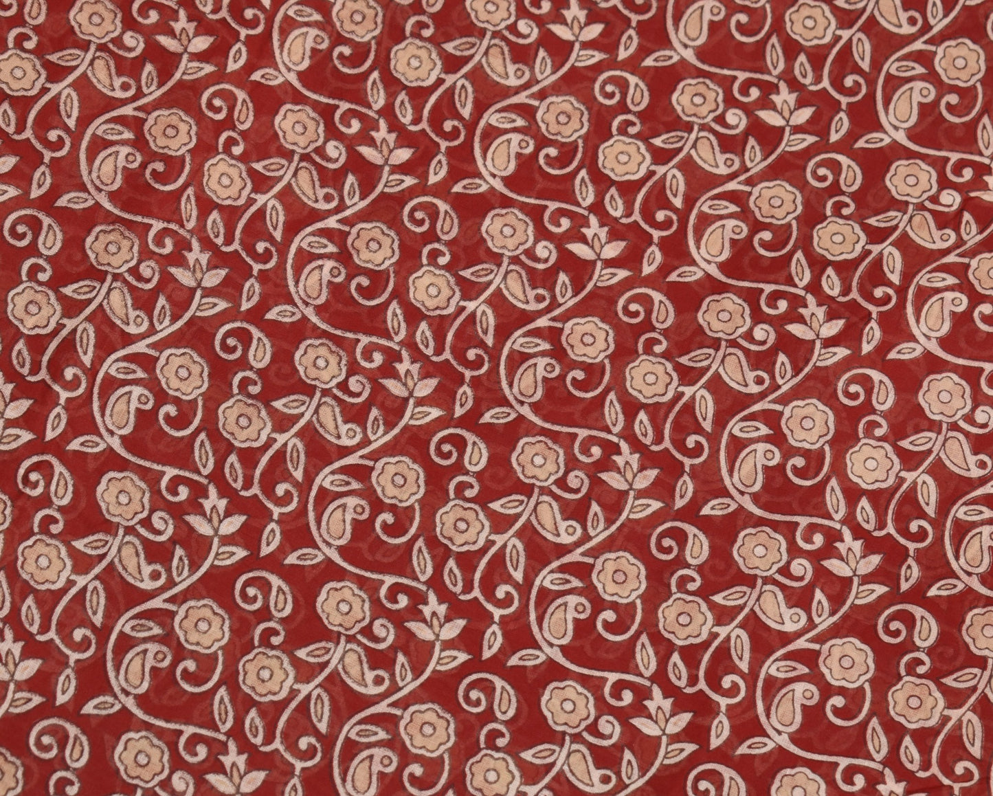 Sushila Vintage Floral Scrap Saree Pure Cotton Printed Red Indian Sari Fabric