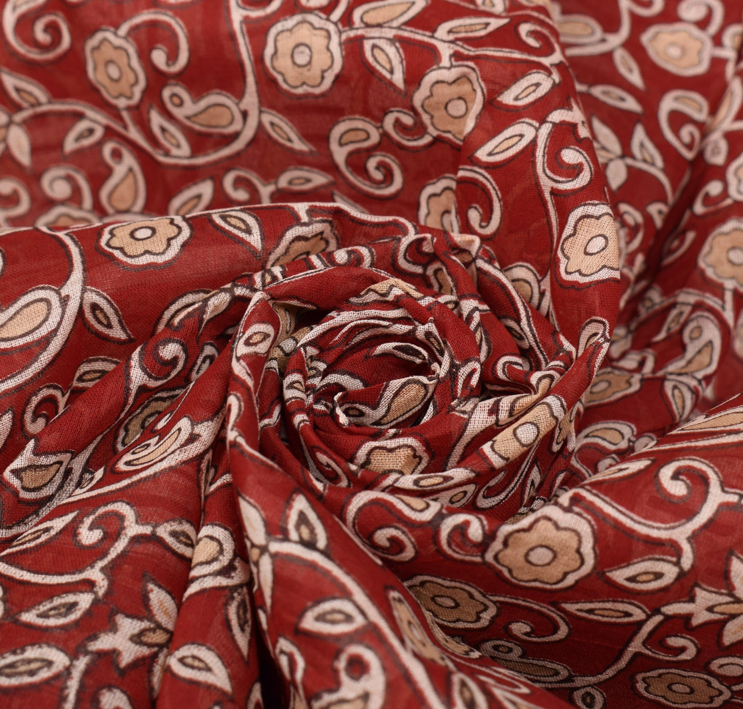 Sushila Vintage Floral Scrap Saree Pure Cotton Printed Red Indian Sari Fabric