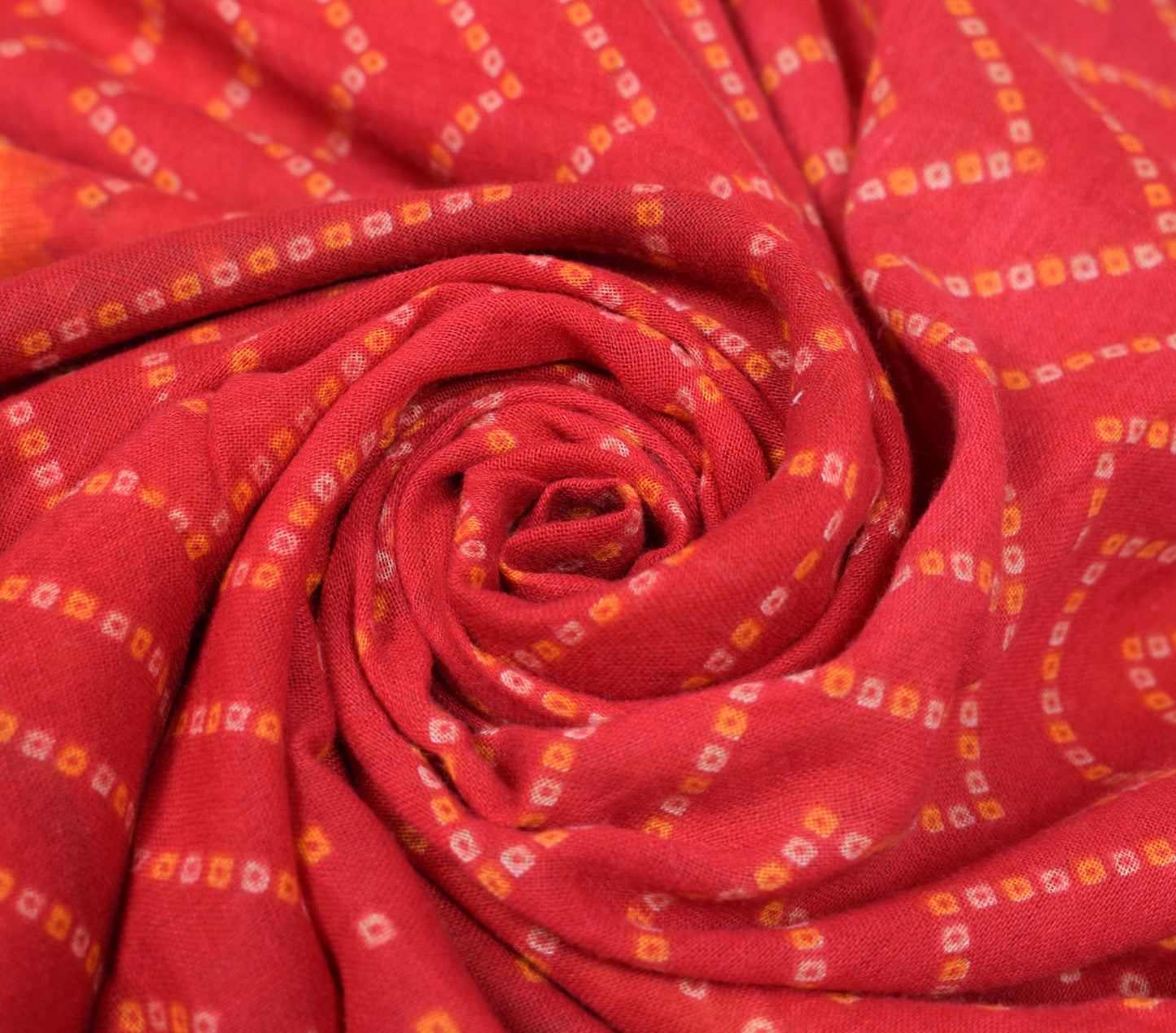 Sushila Vintage Red Scrap Saree Pure Cotton Bandhani Printed Sari Dress Fabric